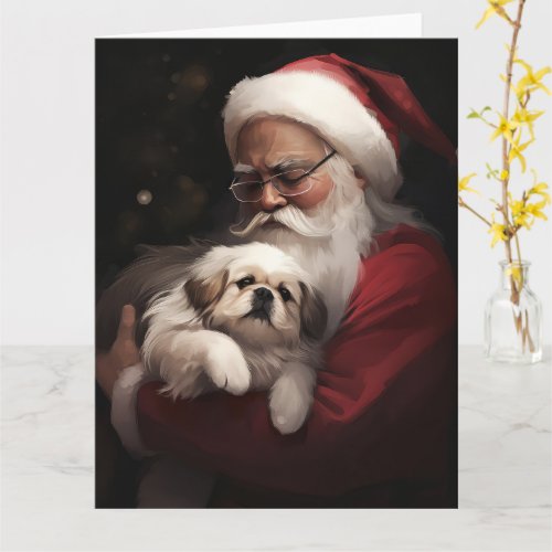 Pekingese With Santa Claus Festive Christmas Card