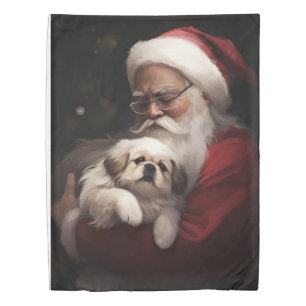 Pekingese With Santa Claus Festive Christmas Duvet Cover
