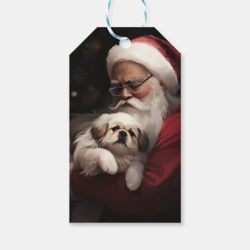 Pekingese With Santa Claus Festive Christmas Gift Tags