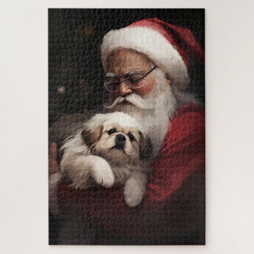 Pekingese With Santa Claus Festive Christmas Jigsaw Puzzle