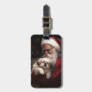 Pekingese With Santa Claus Festive Christmas Luggage Tag