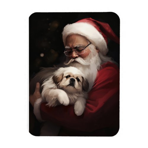Pekingese With Santa Claus Festive Christmas Magnet