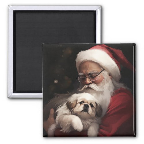 Pekingese With Santa Claus Festive Christmas Magnet