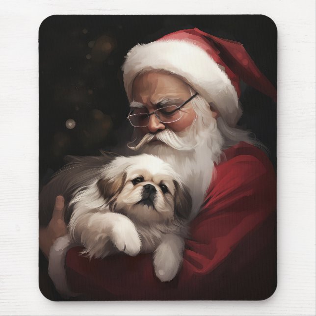Pekingese With Santa Claus Festive Christmas Mouse Pad (Front)