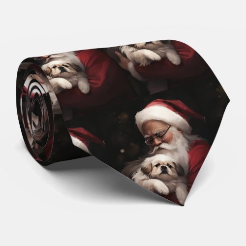Pekingese With Santa Claus Festive Christmas Neck Tie