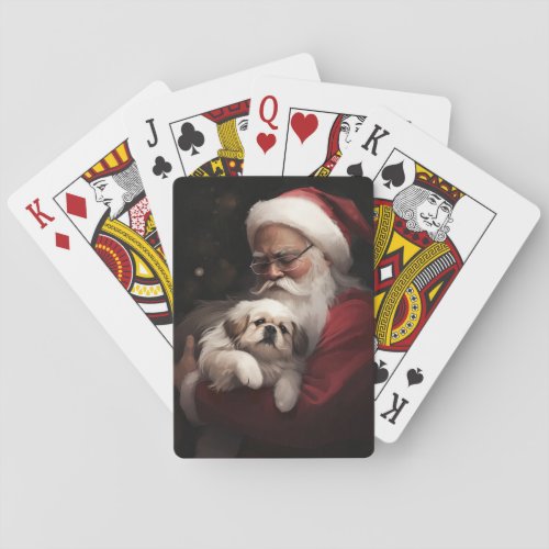 Pekingese With Santa Claus Festive Christmas Poker Cards