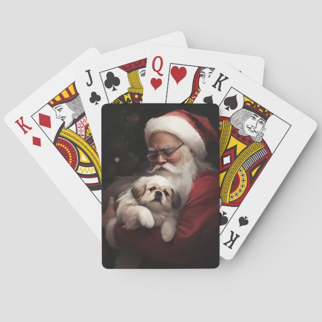 Pekingese With Santa Claus Festive Christmas Poker Cards (Back)