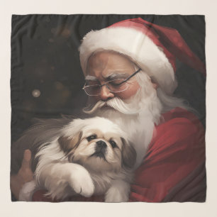 Pekingese With Santa Claus Festive Christmas Scarf