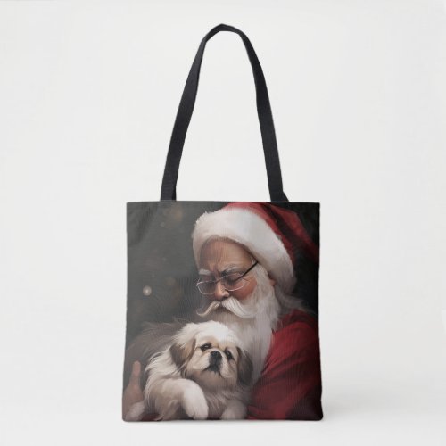 Pekingese With Santa Claus Festive Christmas Tote Bag
