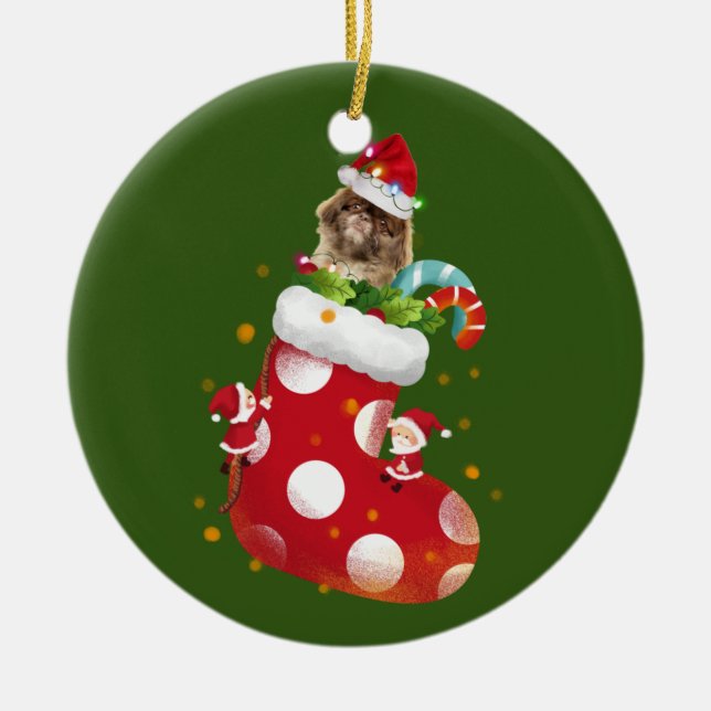 Pekingese With Socking Ceramic Ornament (Front)