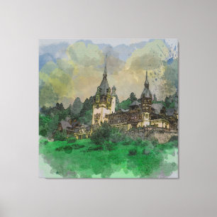 Peles Castle Romania Watercolor Canvas Print