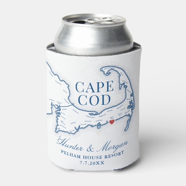 Pelham House Resort Wedding Favor Cape Cod Map Can Cooler (Can Front)