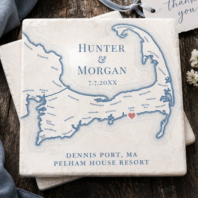 Pelham House Resort Wedding Favor Cape Cod Map Stone Coaster (Pelham House Resort Wedding Favor Cape Cod Map Stone Coaster Gift by Coastal Map Designs)