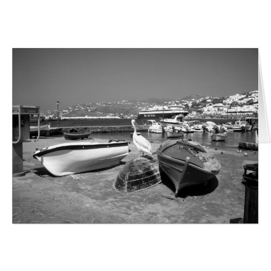 Pelican and Boats (BandW) Cards (Front Horizontal)