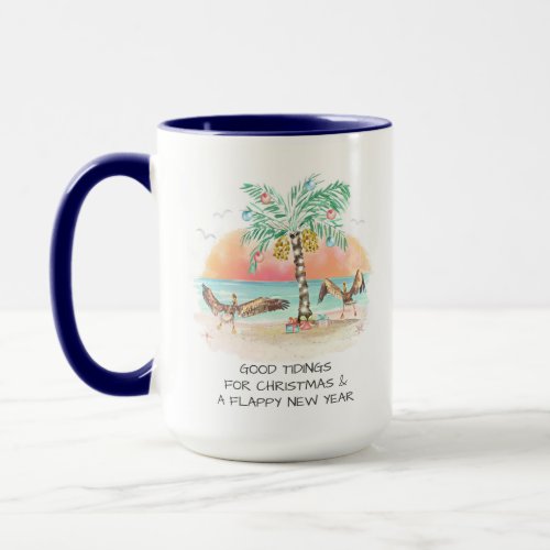 Pelican and Palm Tree Funny Coastal Christmas Mug