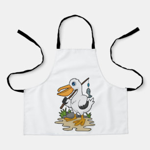 Pelican as Fisher with Fishing rod & Fish Apron