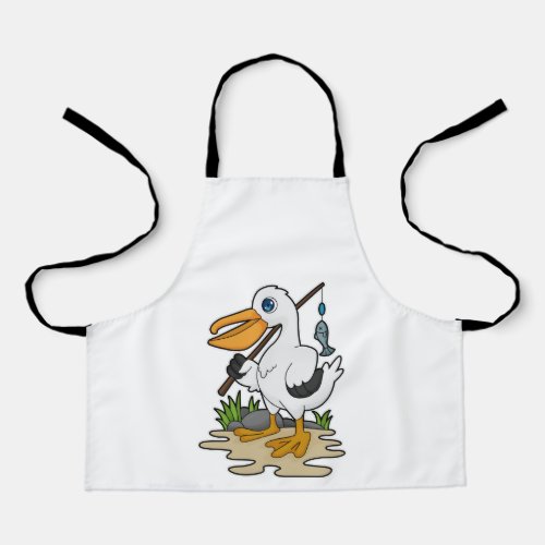 Pelican as Fisher with Fishing rod  Fish Apron