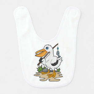 Pelican as Fisher with Fishing rod & Fish Baby Bib