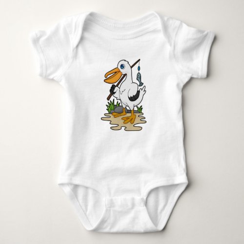 Pelican as Fisher with Fishing rod  Fish Baby Bodysuit