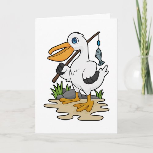 Pelican as Fisher with Fishing rod  Fish Card