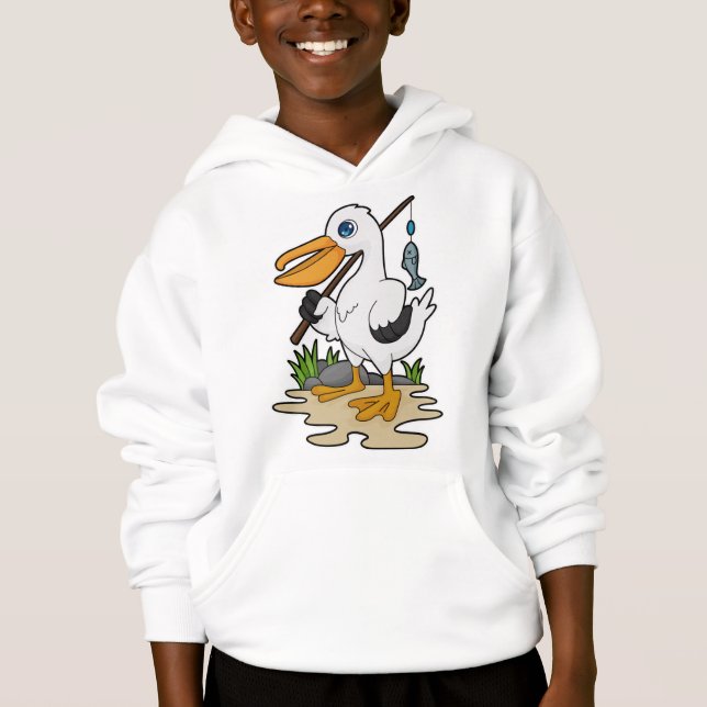 Pelican as Fisher with Fishing rod & Fish Hoodie (Front)