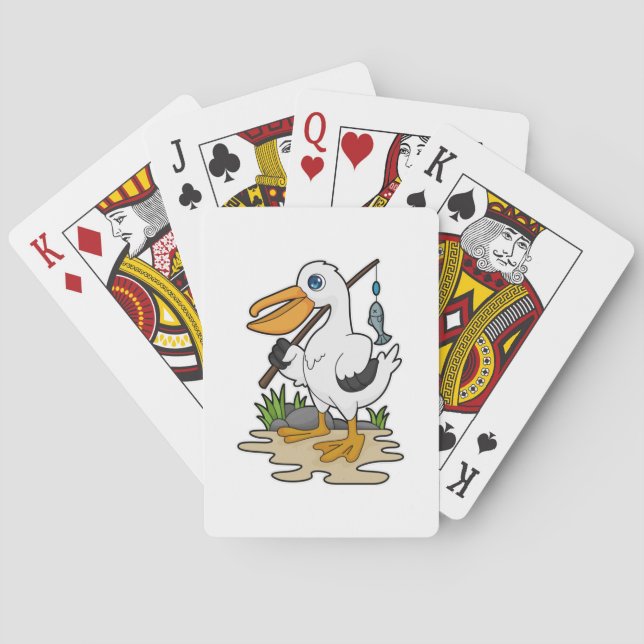 Pelican as Fisher with Fishing rod & Fish Poker Cards (Back)