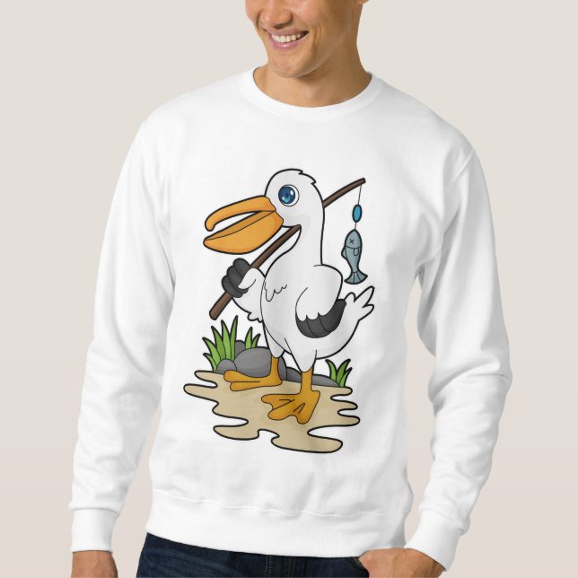 Pelican as Fisher with Fishing rod & Fish Sweatshirt (Front)