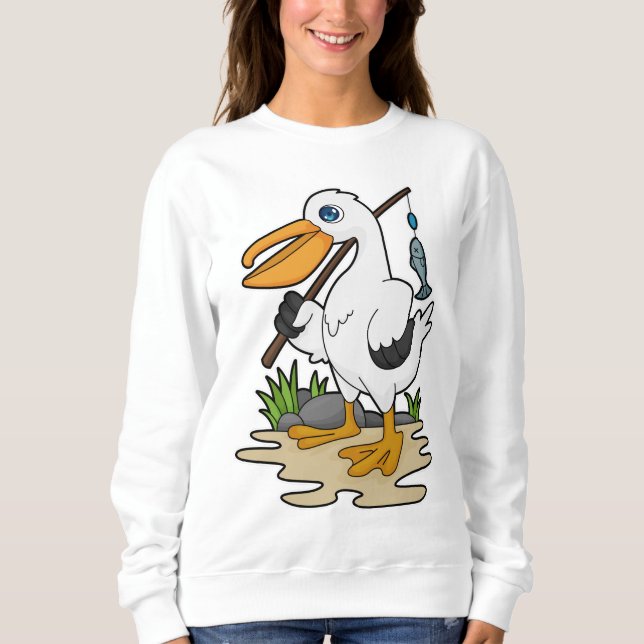 Pelican as Fisher with Fishing rod & Fish Sweatshirt (Front)