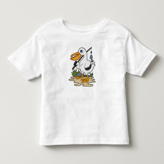 Pelican as Fisher with Fishing rod & Fish Toddler T-shirt (Front)