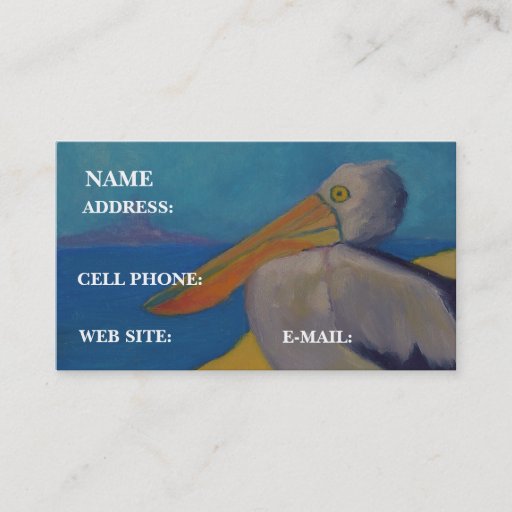 Customizable "PELICAN At The Beach," - Business Card