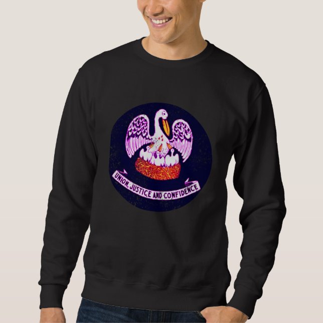 Pelican Bayou State Bird Native Louisiana Flag Sweatshirt (Front)