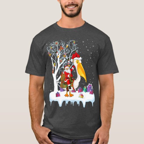 Pelican Bird Lover Xmas Gift Santa Riding T_Shirt