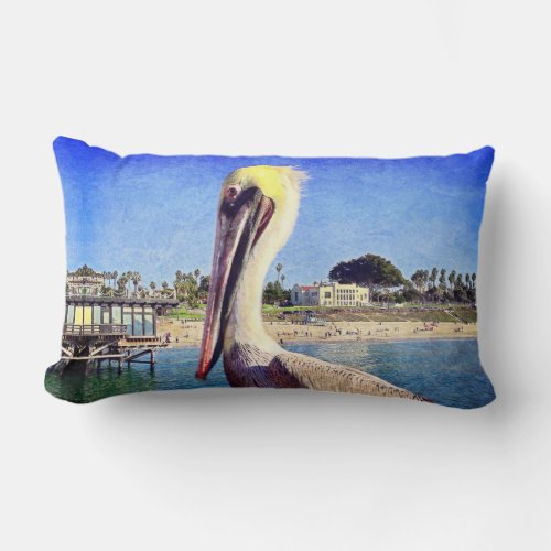 Pelican Bird Ocean Beach Pier Photo Modern Bold Lumbar Pillow