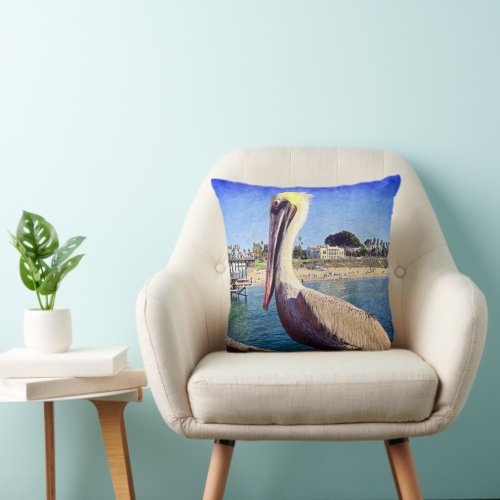 Pelican Bird Ocean Beach Pier Photo Modern Bold Throw Pillow