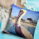 Pelican Bird Ocean Beach Pier Photo Modern Bold Throw Pillow<br><div class="desc">This happy pelican perched on a railing overlooking a California beach screams “vacation ready”. Drift back to the warm ocean breezes on this soft and comfortable, decorative photo throw pillow. Makes a great gift for someone special! You can easily personalize this throw pillow. I also offer customization on any product....</div>