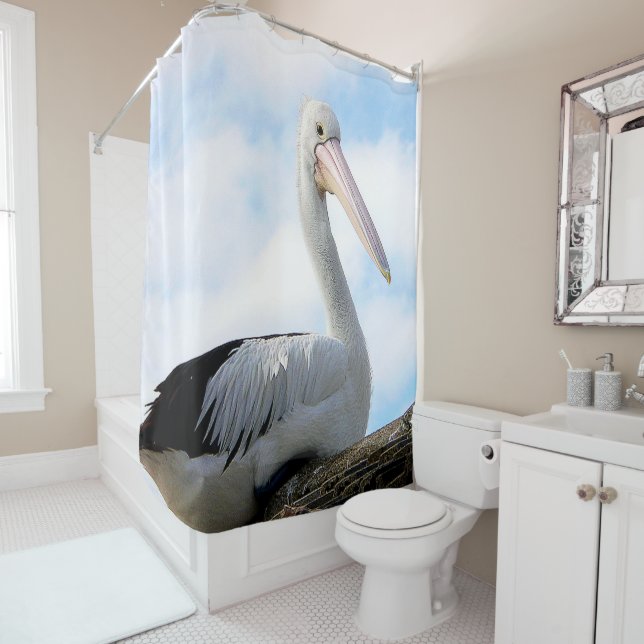 Pelican Bird on Shower Curtain (In Situ)