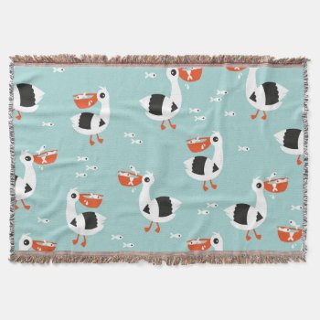 Pelican Birds And Fish Ocean Boys Pattern Throw Blanket by designalicious at Zazzle