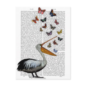 Pelican & Butterflies Postcard