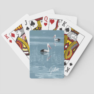 Pelican Couple Paddling Calm Blue Water add Name Poker Cards