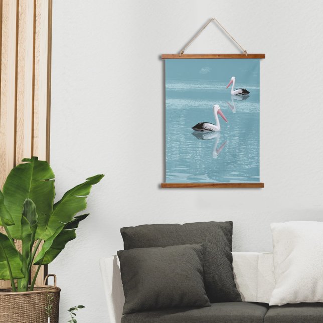 Pelican Couple Paddling on Calm Aqua Water Hanging Tapestry (Creator Uploaded)