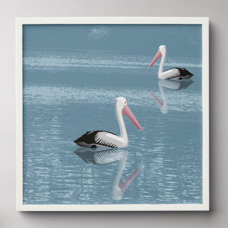 Pelican Couple Paddling on Calm Blue Water Peel And Stick Photo Tile