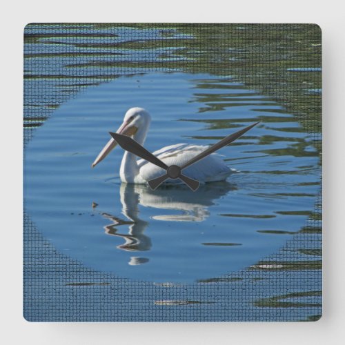 Pelican Floating Calm Blue Water Large Wild Bird Square Wall Clock