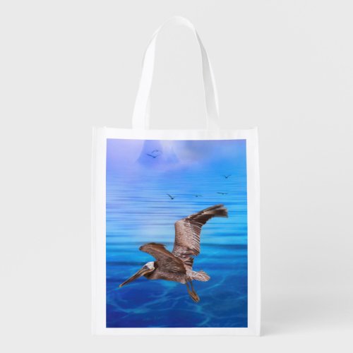 Pelican Flyby Island Sunset Grocery Bag