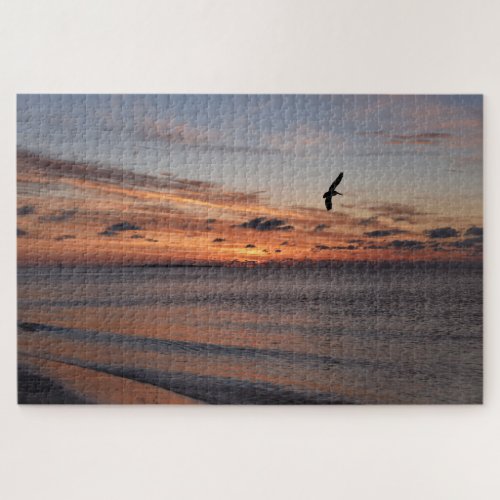 Pelican Flying at Sunrise Dauphin Island Alabama Jigsaw Puzzle