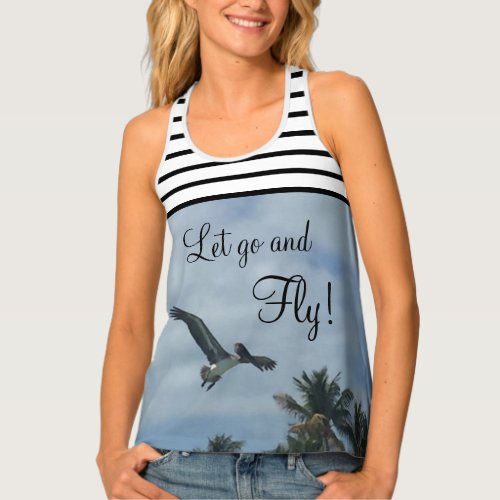 Pelican Flying Over Palm Trees  Tank Top