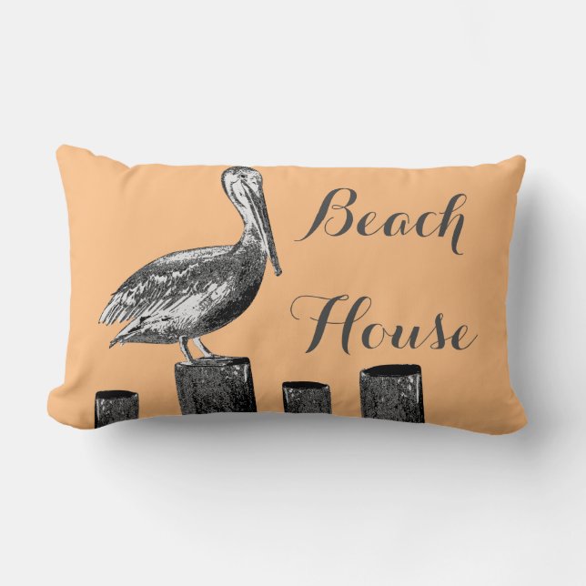 Pelican Illustration Beach House Lumbar Pillow (Front)