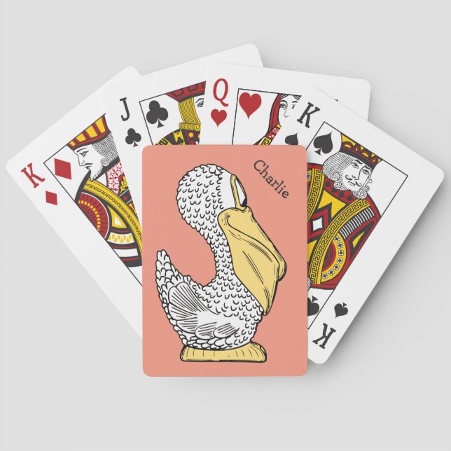Pelican illustration custom name playing cards (Back)
