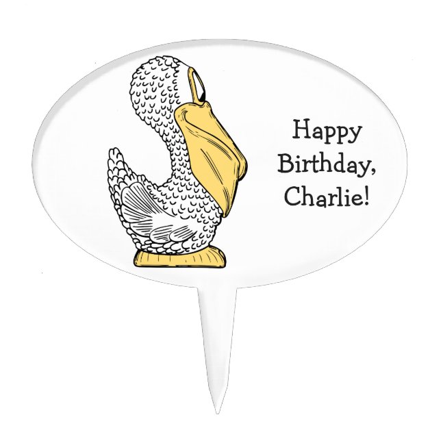 Pelican illustration custom text cake topper (Front)