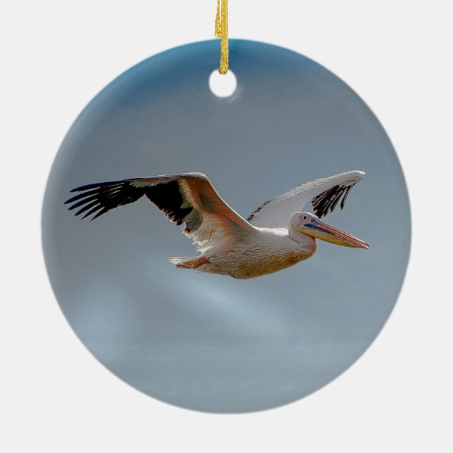 Pelican in Flight Ceramic Ornament (Back)