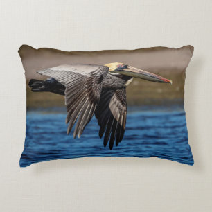 Pelican in flight decorative pillow